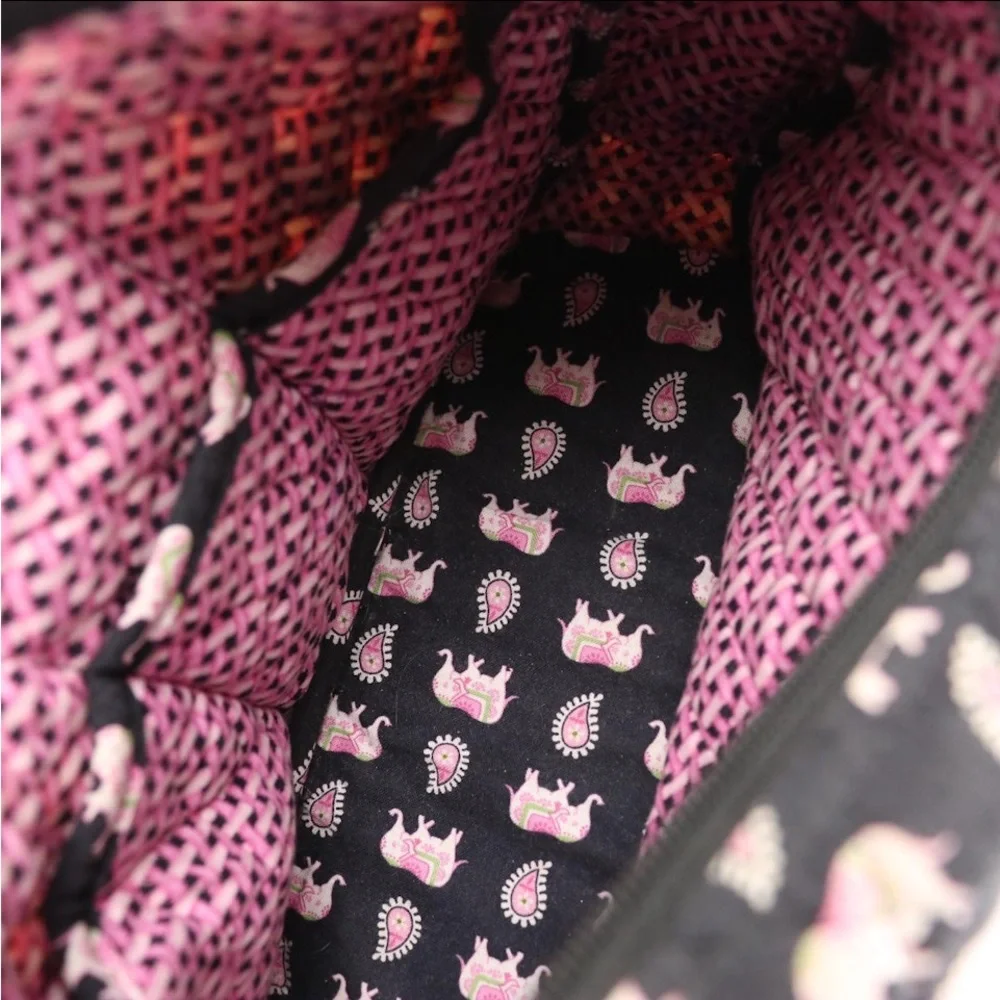 Vera Bradley Women's Black Pink Elephants Purse Sherry Tote Bag